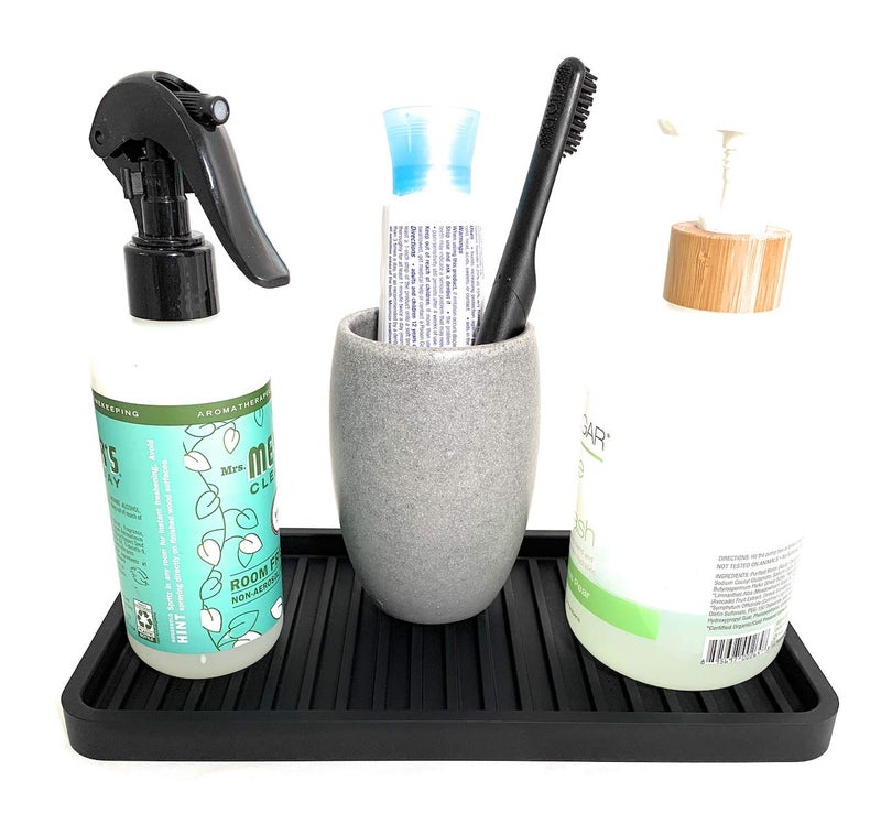 Happitasa Silicone Kitchen Sink Organizer Tray, Sponge Holder and Countertop Protector | Bathroom and Kitchen Soap Dish and Dispenser Tray (Black, 10"x5.25") - Image 3